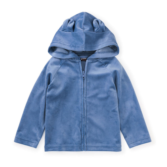 Tea Collection Bear Ears Velour Baby Hoodie - Coronet Blue