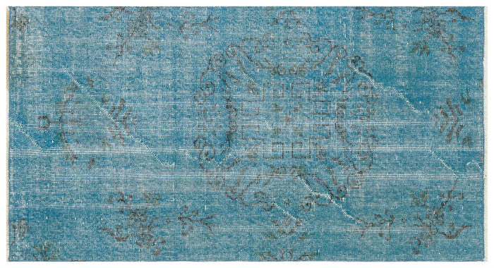 Turkish Hand Woven Light Blue Color Vintage Carpet