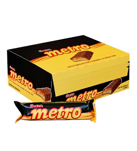 Ulker Metro Milk Chocolate Coated Caramel and Nugalı Bar 24 Pieces 36 G