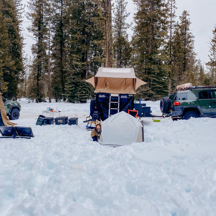 Veer Basecamp Tent in the snow with a Child - White