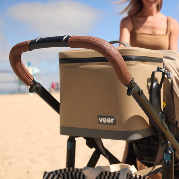 Veer Switchback &Roll Frame or &Jog Frame Leather Grips - Genuine Napa Leather - Saddle on stroller at the beach