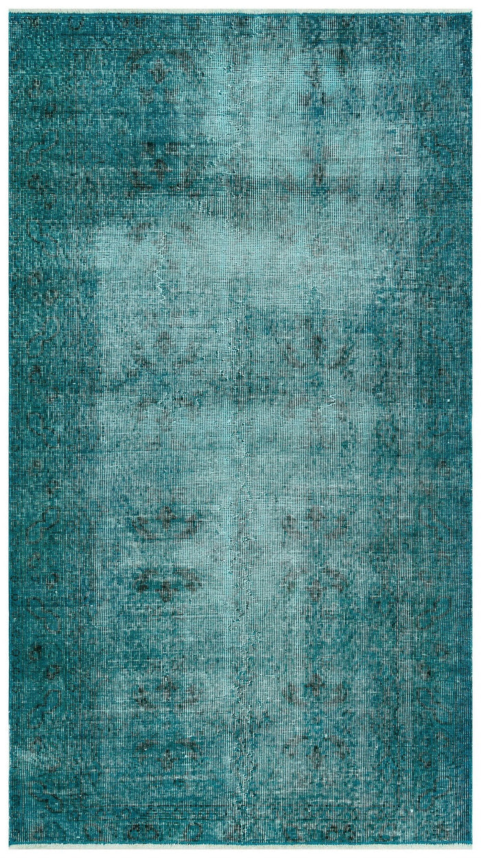 Vintage Turquoise Color Black Floral Patterned Hand Woven Carpet