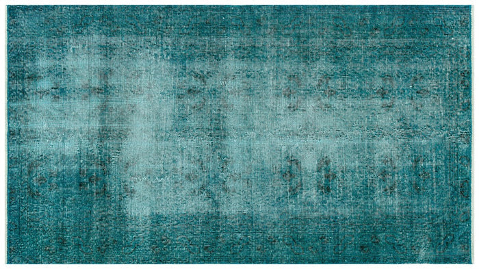 Vintage Turquoise Color Black Floral Patterned Hand Woven Carpet