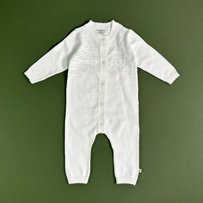 Viverano Organics Dove White Delicate Pointelle Baby Jumpsuit