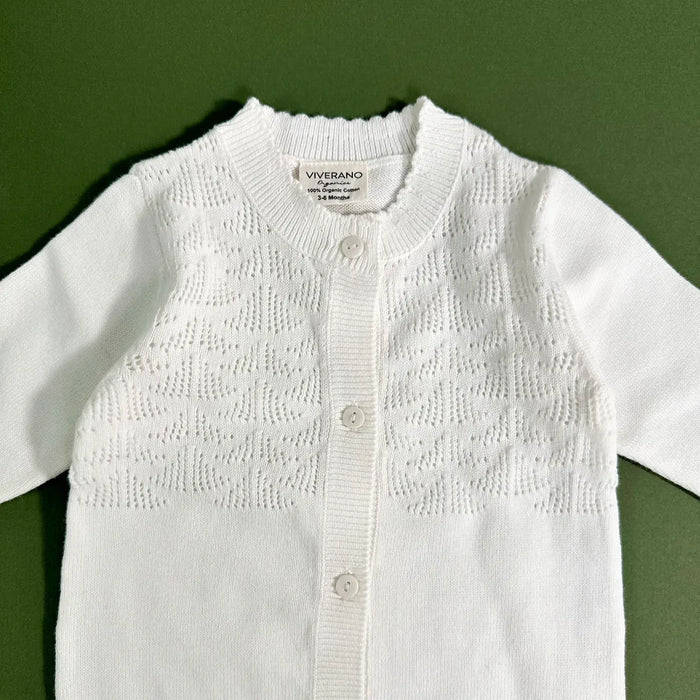 Viverano Organics Dove White Delicate Pointelle Baby Jumpsuit