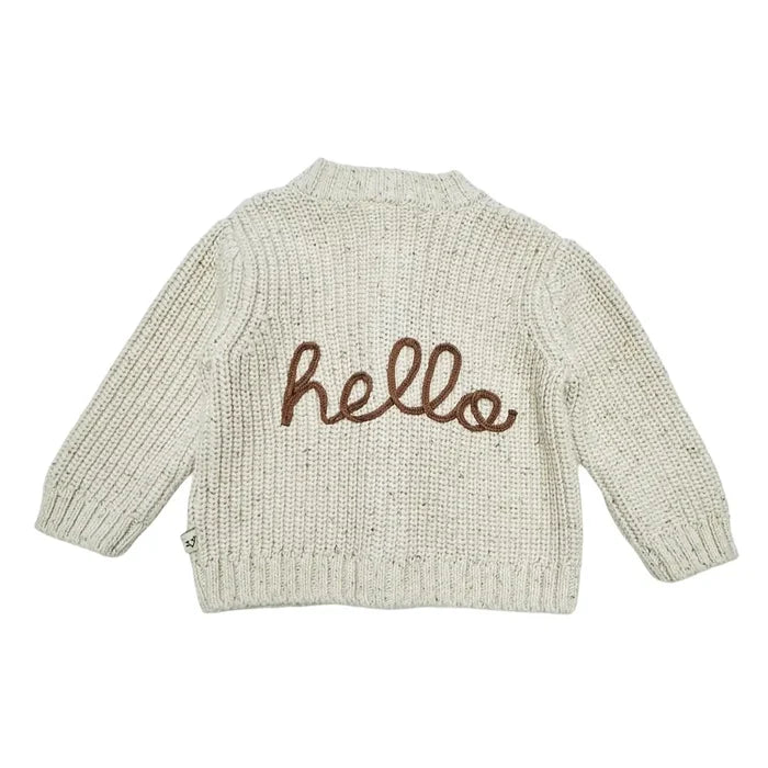 Viverano Organics Hello Wordy Chunky Knit Baby Cardigan Sweater