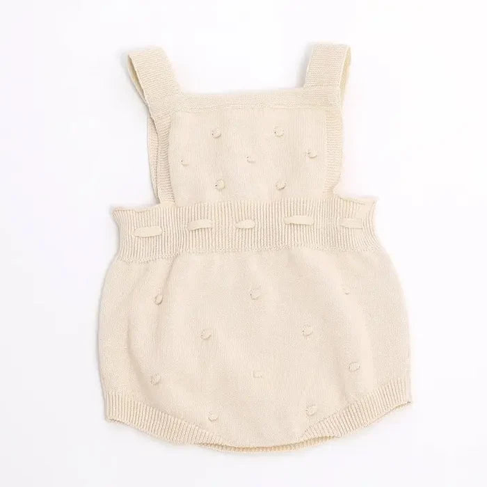 Viverano Organics Organic Cotton Milan Pastel Bobble Sweater Knit Baby Romper - Cream