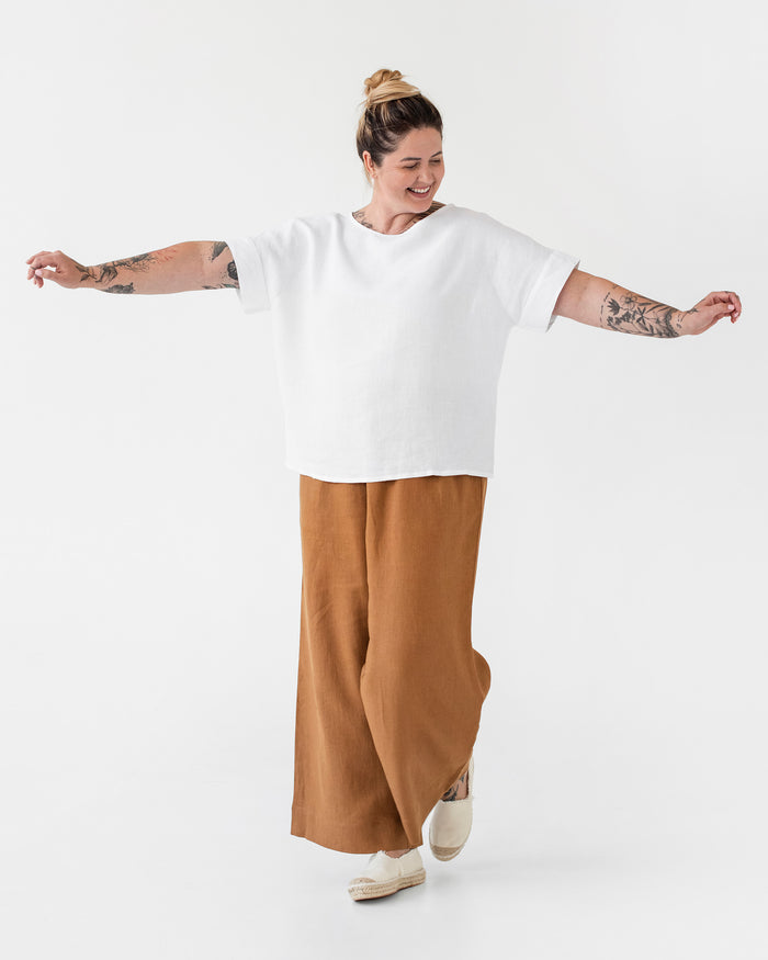 Wide leg linen pants ALCUDIA in Cinnamon - MagicLinen