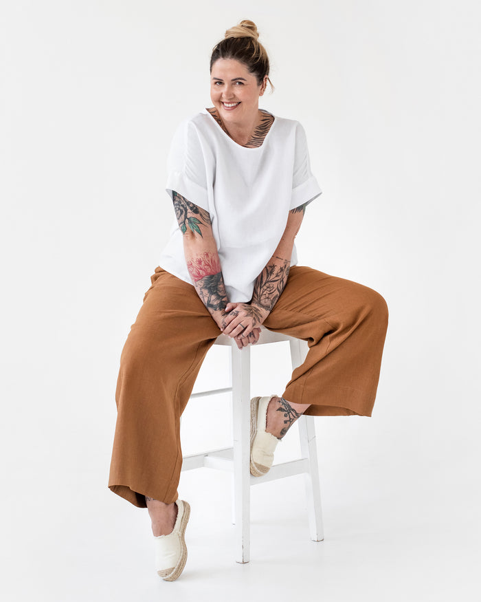 Wide leg linen pants ALCUDIA in Cinnamon - MagicLinen