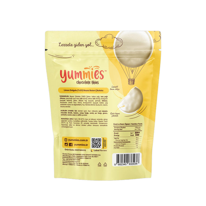 Discover a zesty twist on a classic treat with Yummies Lemon Filled White Chocolate Buttons.
