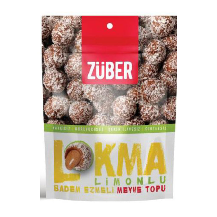 Enjoy the zesty and nutty flavor of Zuber Lokma Lemon Almond Fruit Bites, a delicious and wholesome snack made with just a few natural ingredients.